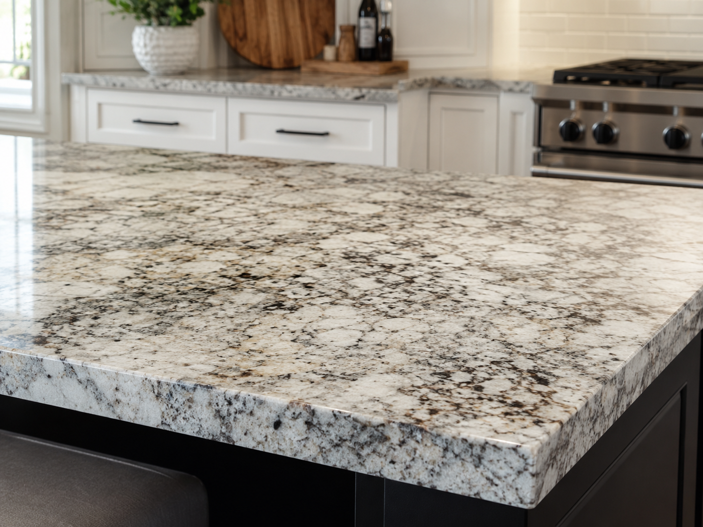 Granite countertops in a custom kitchen with natural stone surface