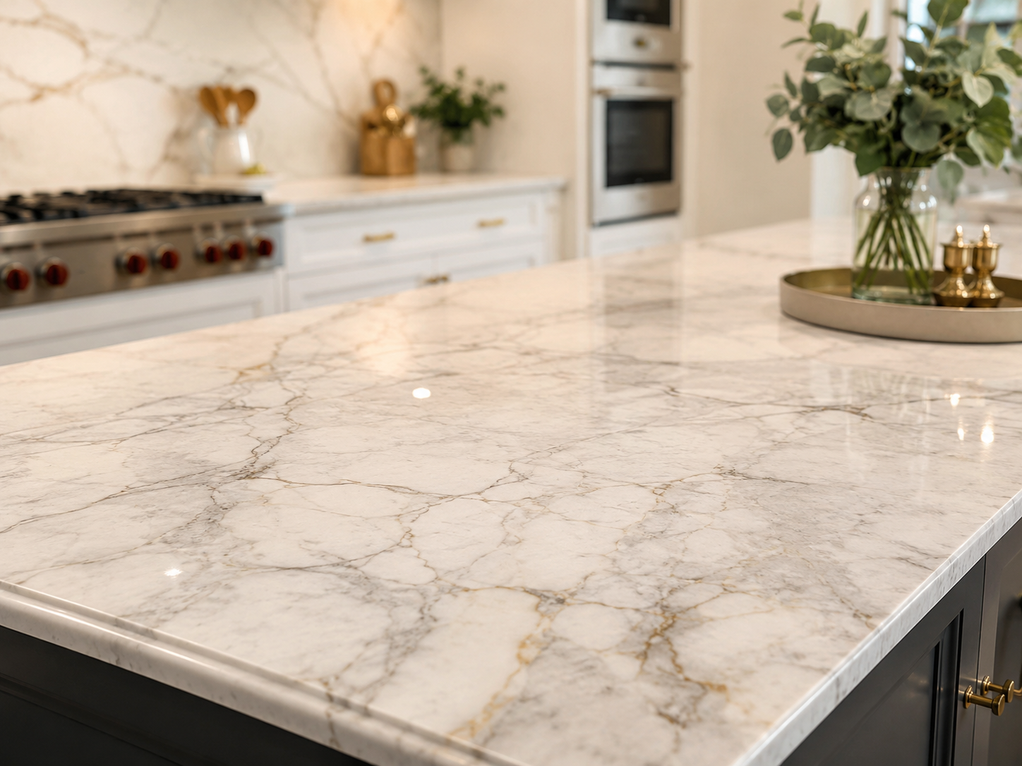 Marble countertops in a timeless luxury kitchen